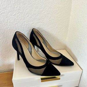 Black suede mesh cut-out heel